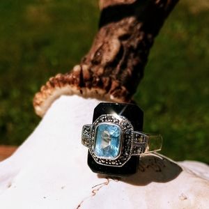 Aquamarine and Black Onyx ring